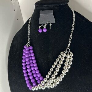 Beautiful Purple and Silvertone Necklace